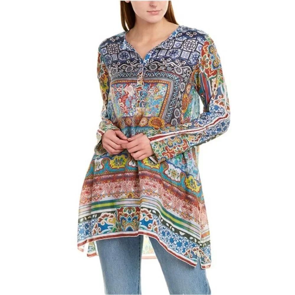 Johnny Was Women's Frame Silk Tunic in multicolor M